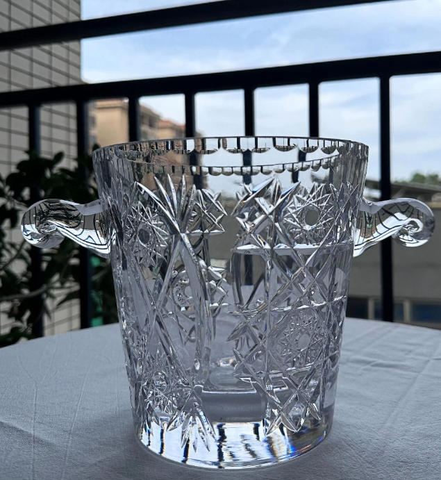 Hand carved crystal ice bucket